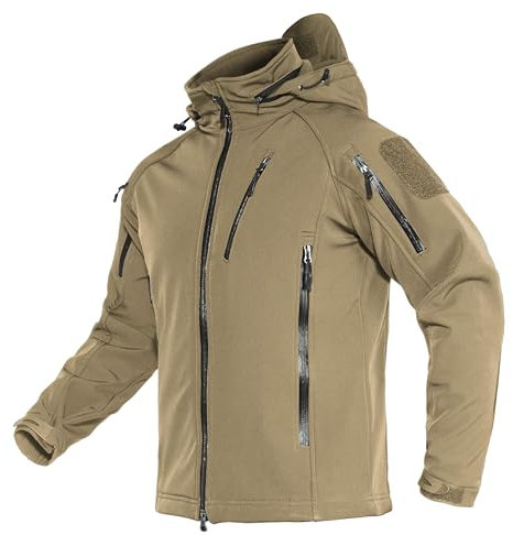 TACVASEN Herren Übergangsjacke Wasserabweisende Outdoor Softshelljacke Kapuzenjacke Winddichte Jacken (M, Khaki)