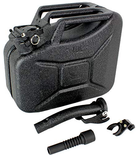 TRUTZHOLM 1x Benzinkanister Kraftstoffkanister Metall 10 L Hammerschlag kratzfest schwarz inkl. Ausgießer + Halter