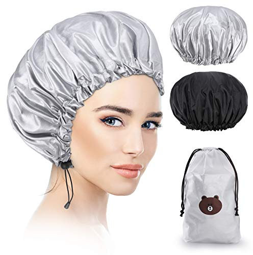 Duschhaube 2 Stück, Wiederverwendbare Wasserdichte Duschhauben Kunststoff Duschkappe Elastische Bad Kappe Dusche Kappen, Groß Haarhaube für Damen Frauen Mädchen Spa Salon Hauptgebrauch