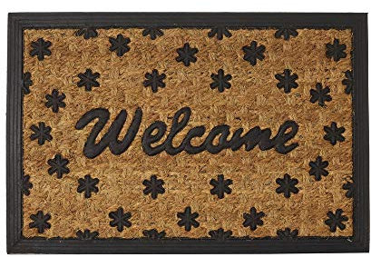 Paillasson Welcome antidérapant Noir et Marron en Fibre de Coco de 60 x 40 cm - LOLAhome