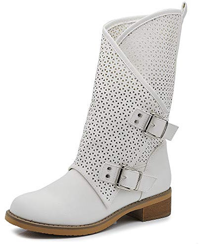 IF Fashion Scarpe da Donna Stivali Stivaletti Biker Fibbie Anfibi Primaverili Estivi 628 Bianco N.38