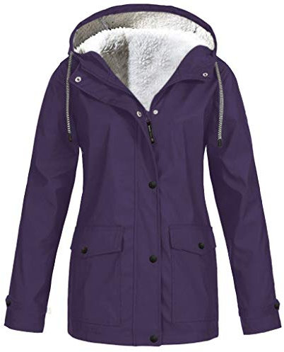 Veste de pluie pour femme, en polaire épaisse et chaude, coupe-vent, solide, doublure en polaire, imperméable avec poches pour femme, violet, XXL