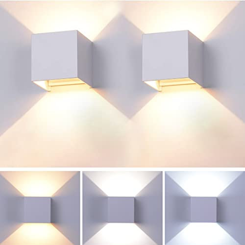 Elitlife Wandleuchte Innen, 2 Stücke LED Wandlampe Einstellbar 3000K 4000K 6000K Außenwandleuchte Mit Einstellbar Abstrahlwinkel Up Down Modern Aluminium LED Wandleuchte Aussen (Weiß)