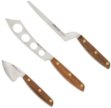 Arcos Couteaux à Fromage - Set de 3 - Acier Inoxydable NITRUM, Manche Bois Ovengkol FSC, Coupe Précise et Durable, Série Nordika, Écologique