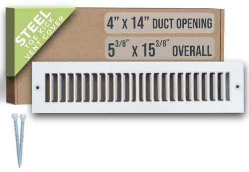 Fits 4x14 Duct Opening | Toe Kick Vent Cover by Handua | Cabinet Toe Kick Space Register Grille | HVAC Toe Space Vent Cover | Outer Dimensions: 5 3/8 X 15 3/8 | Off White