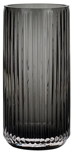TIMEFOTO Blumenvase, 24.1 cm, grau, verdickt, handgeblasene Glasvase, rund, Vintage-Streifen, für Bücherregal, Esstisch, Innenbereich, Büro, Schreibtisch, Konferenzraum, Arbeitsplatte, Zuhause