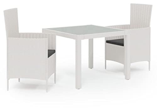 vidaXL Gartenmöbel 3-TLG. mit Auflagen Gartengarnitur Sitzgruppe Gartenset Sitzgarnitur Gartentisch Esstisch Tisch Stühle Poly Rattan Weiß
