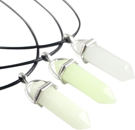 USHOBE Collar con Colgante de Cristal Hexagonal Luminoso 3 Piezas Collar de Piedra Lunar Hexagonal Fluorescente Que Brilla en La Oscuridad Collares de Gemas de Piedra