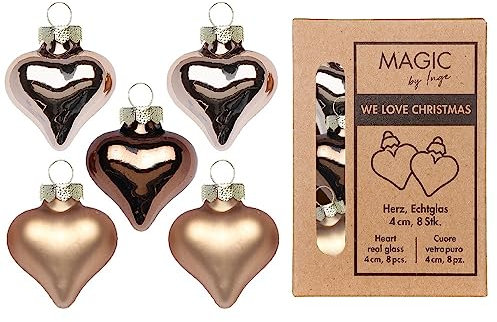 Christbaumschmuck Herzen Glas 4cm x 8 Stück in Kartonbox Weihnachtskugeln Set (Elegant Lounge)