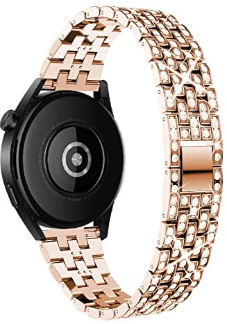 WoPail 22mm Correa para Huawei Watch 5/GT 5/GT 5 Pro 46mm, Bling Diamond Jewelry Correa de Repuesto, Mujer Brillante Metal Pulsera para Huawei Watch 4/4 Pro - Oro Rosa