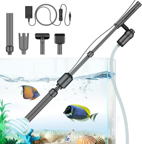 AKKEE Elektrischer Aquarium Sauger Mulmsauger, 6 in 1 Aquarium Reinigungsset, 18W Kiesreiniger Wasserwechsler SandwäScher für schnell