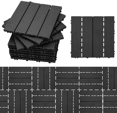 Randaco Dalles de Jardin clipsables en Bois Composite WPC, 30x30cm 44 pièces/4 m² Revêtement de Sol extérieur Dalles pour balcon et terrasse, Système plug-in Facile à poser, Anthracite