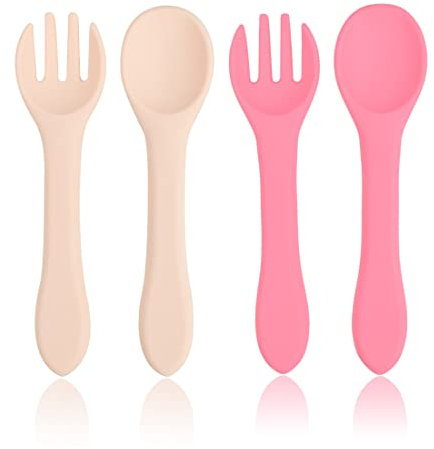 SURALIN 4PCS Cuillere Bebe,Cuillere Bebe Apprentissage Couvert Bebe Apprentissage en Silicone Fourchettes pour Enfants Cuillère de Sevrage,Ensemble de Sevrage
