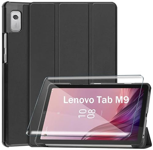 Funda para TECLAST M40 Plus + 1Pcs Vidrio Templado TECLAST M40 Plus Protectores Pantalla, Protector de Pantalla with Flip Cover Case Carcasa-Black
