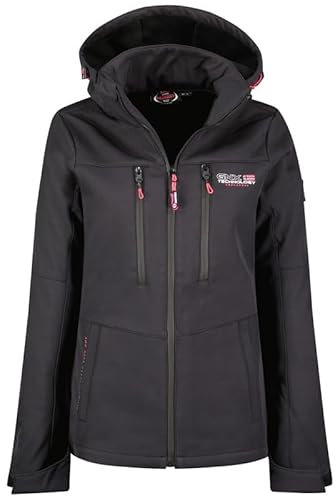 Geographical Norway Timmex Lady - Veste Femme Softshell Capuche Impermeable - Manteau Polaire Blouson Coupe Vent Resistant Travail - Vetement Randonnee Ski Automne Hiver Printemps (Marine Noir XL)