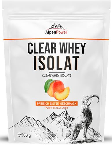 AlpenPower Clear Whey Isolat Pfirsich-Eistee 500 g - Klarer, erfrischend leichter Proteindrink - Hoher Proteingehalt & optimales Aminosäurenprofil - Ohne künstl. Schaumverhüter