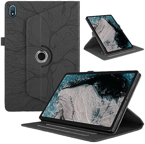 TEDTIKJT Drehbar Hülle Kompatibel mit Nokia T20 10.4 Zoll 2021 Schwarz | Tablet Schutzhülle PU Leder 360°Drehbar Multi-Winkel mit Ständer Baum Flip Cover für Nokia T20 TA-1392/TA-1397/TA-1394