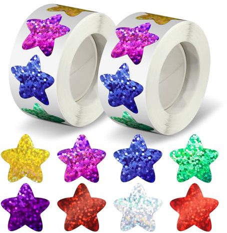 Suofuolef 1000 Stück Sterne Aufkleber, Bunt Belohnung Sternaufkleber für Kinder, Selbstklebend Glitzer Sticker für DIY Scrapbooking Dekoration