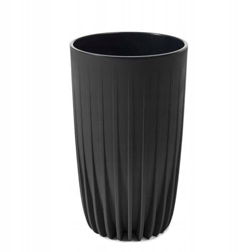 HowHomely Pot de fleurs haut rayé Eco - 25 x 42 cm - Grand pot de fleurs moderne en plastique - Poignée en métal - Pot de fleurs recyclé - Pour l'intérieur et l'extérieur - Grand - Noir