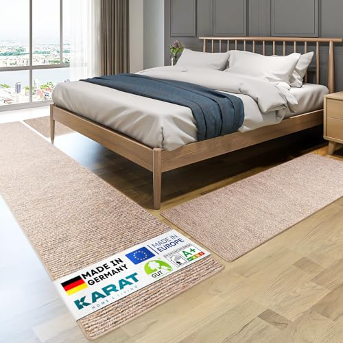 KARAT Bettvorleger - 3-teiliges Set - Moderne Bettumrandung in Beige - Teppich Läufer für Schlafzimmer Wohnzimmer - Flauschiger Teppichläufer Geneva (B: 80 cm | L: 1 x 300 cm + 2 x 150 cm)