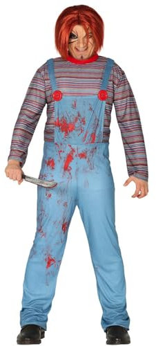 FIESTAS GUIRCA Killer Puppe Halloween Kostüm Herren – Böser Bub im Blauen Overall – Kostüm Herren Halloween XL 54-56