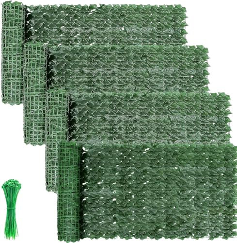 Ahageek Künstlicher Efeu Hecken Sichtschutz, Zaun Sichtschutzgitter mit Künstlichen Blättern Künstliche Hecken Paneele Rolle für Gartenhecken Balkon Außendekoration 100 x 300 cm-4 Stück