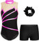 Kvysinly Glänzend Turnanzug Mädchen Gymnastikanzug Set Turnbody mit Haarband und Hose Ballettkleidung Tanz Training Dancewear Hot Pink 146-152
