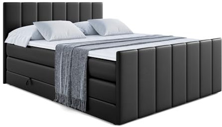 ALTDECOR Boxspringbett mit Matratze und Lattenrost, Topper, Fußteil,Polsterbett mit Bettkasten, Bett mit Stauraum H3- und H4- Matratze, Doppelbett - MOETI-Z King 160x200 - Schwarz Kunstleder