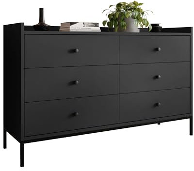 Mirjan24 Kommode mit 6 Schubladen Tokirot 6SZ, Schubladenkommode für Wohnzimmer, Anrichte, Mehrzweckschrank, Wohnzimmerschrank, Schlafzimmer, Sideboard (Schwarz)