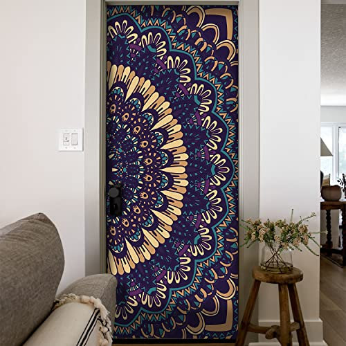 MULBEVD 3D-Türtapete Selbstklebend Geeignet für Wohnzimmer Zimmerwanddekoration Türposter Selbstklebend Mandala-Kunst Türfolie (DM118) 90 x 200 cm