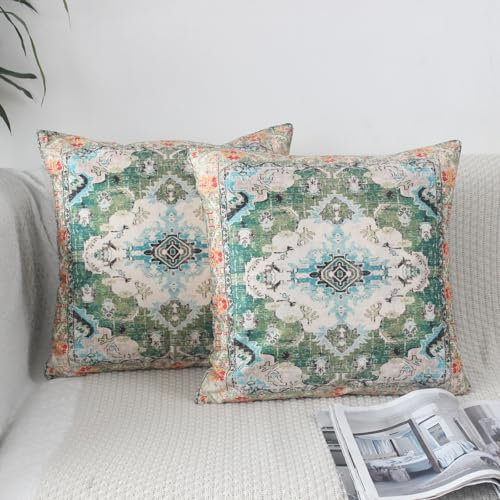 OYIMUA Kissenbezug Boho 45x45 2er Set Kissenbezüge Grün Weich Samtkissen Deko Couchkissen Kissenhülle Quadratisch Sofakissen Vintage Abstrakte Kissen Aesthetic Deko Wohnzimmer Modern Dekokissen