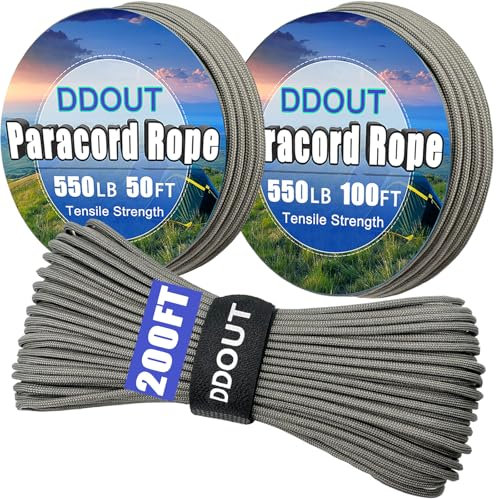 DDOUT 550 Paracord Rope 200ft, 4mm Thin Tactical Parachute Cord for Climbing, Camping, Tent, Clothsline, Survival Utility Rope, 550 Cord Rope