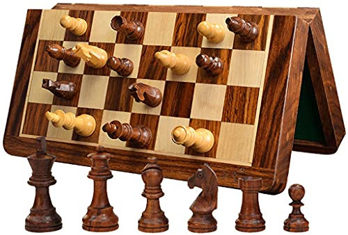 Juego de ajedrez magnético portátil, juego de ajedrez de madera para adultos, juego de ajedrez de viaje plegable, tablero de juego con piezas de ajedrez elaboradas, juegos de ajedrez de 11,8 x 11