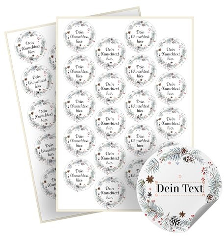Weihnachtssticker selbst gestalten – 40 personalisierte Aufkleber - Stickerbögen – rund, Ø 5 cm – Weihnachtsetiketten als Geschenkaufkleber – Sticker mit Namen - Kranz - Motiv 7