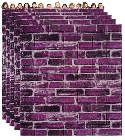 GFLCWYP Wandverkleidung in Ziegeloptik Faux-Ziegelschaum Wandpaneele Tapete, TV Wandpaneel Abziehen Und Kleben, Lila Bemalte Dekorative Wand Paneel, Wohnzimmer-Wanddekoration - 10 Stück