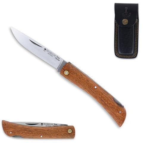 Hippekniep Taschenmesser - Klappmesser inkl. Lederscheide, scharfe Carbonstahl-Klinge, Sapelli-Holzgriff Messer, rustikal, italienisch, hochwertiges Outdoor-Klappmesser, Camping, Survival, Angeln