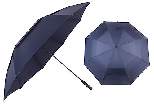 FLNOZAMZ 145 cm/57 Zoll Golfschirm, doppellagiger Business-Regenschirm für Herren, halbautomatischer atmungsaktiver Regenschirm, geeignet für 2–3 Personen, Männer und Frauen (Blue)
