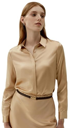 LilySilk Womens Pure Silk Shirt Ladies Button Down Classic Blouse Tops with Point Collar and Hidden Placket for Casual Business Multiple Occasions(Camel,M)