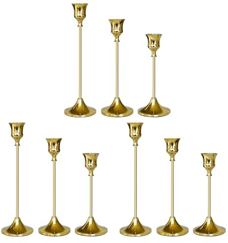 Kerzenhalter Gold, 9 Packungen Kegelkerzenhalter für Kerzenständer, Kerzenhalter, Dekoration für Heimdekoration