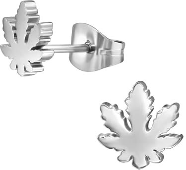 Monkimau Hanf-Blatt Kinder Ohrringe Chirurgenstahl | Edelstahl Hypoallergen Kinderohrringe | Mädchen Schmuck Geschenk Geschenkidee