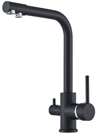 LLFFSSDG Moderno rubinetto da cucina a 3 vie, nero opaco, in acciaio inox girevole a 360°, miscelatore 3 in 1, per acqua potabile, resistente alle impronte digitali e alle macchie di calcare