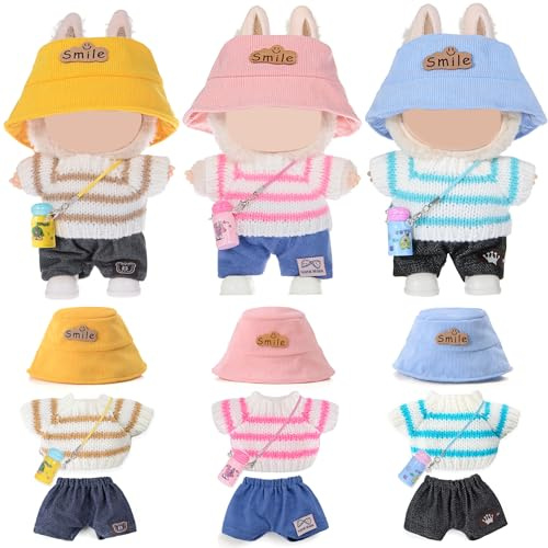 Dollbie Insgesamt 3 Sets Stricken Stil Puppe Kleidung und Zubehör für 17 cm Puppen enthalten: 3 Hut, 3 Top, 3 Hosen, 3 Tasche (Puppe Nicht enthalten)