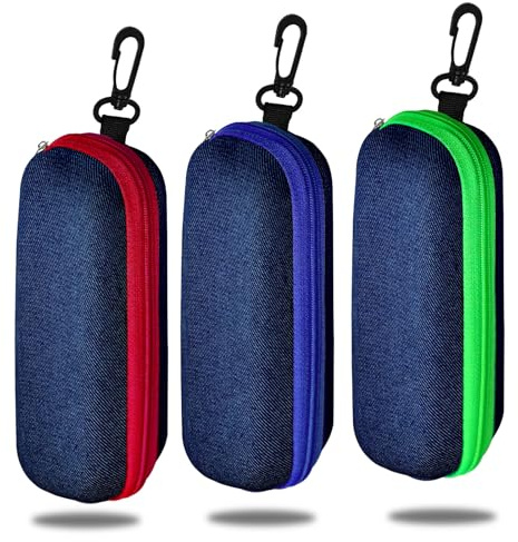 Coco Berming 3 Pezzi Custodie Occhiali in Denim, Custodia da Viaggio con Cerniera, adatta alla maggior parte dei modelli e montature