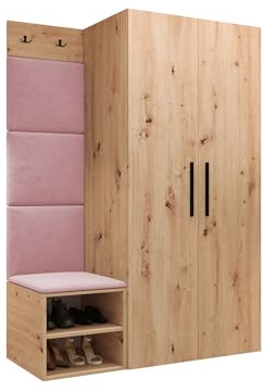 Mirjan24 Garderoben-Set Mapreni IV, Schuhschrank + Kleiderhakenbrett + Kleiderschrank Gepolstertes Paneel/Wandpaneel Kleiderhaken Flurgarderobe Wandgarderobe (Artisan Eiche, Manila 09)