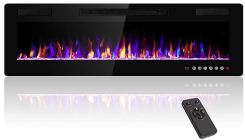 Recessed Electric Fireplace, Ultra Thin Wall Mounted Design, Remote Control, Touch Screen, 12 Adjustable Flame Colors, Overheat Protection,