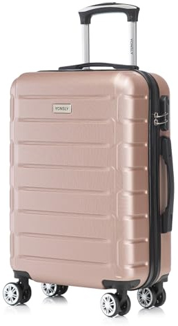 YONSLY Trolley Reisekoffer Set, Koffer Suitcase, Rollkoffer Handgepäck, Kabinenkoffer Hartschalenreisekoffer mit Zahlenschloss, 4 Rollen 360°, Weicher Gummigriff (M, Roségold)