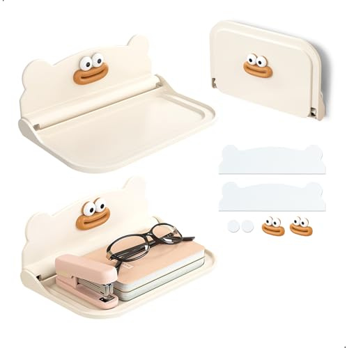 Etagere Sans Percage, 2 Tablette Murale Rabattable, Étagère Flottante au Design Adorable, Etageres Murales Fixation Invisible pour Chambre, Salle de Bains, Cuisine, Salon, Supporter Charge 3kg