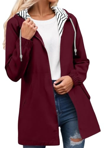 Veste Imperméable Femme Manteau Long Imperméable Trench Capuche À La Mode Coupe Vent Couleur Unie avec Zippé Veste De Sport Pluie D'extérieur Vetement Grande Taille