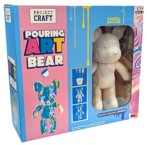 RMS International Craft Hub Marble Bear Creative Marble Pouring Kit Design/Paint Your Own Bear Childrens Kids Art & Craft (Pastel Edition)