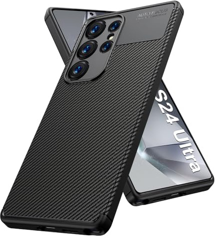 Handyhülle für Samsung Galaxy S24 Ultra Hülle, Ultra Dünn Weiches Silikon Handytasche Case, Carbon Faser Textur Kratzfest Stoßfest Schutzhülle, Einfachheit, Minimalismus Cover (Schwarz)